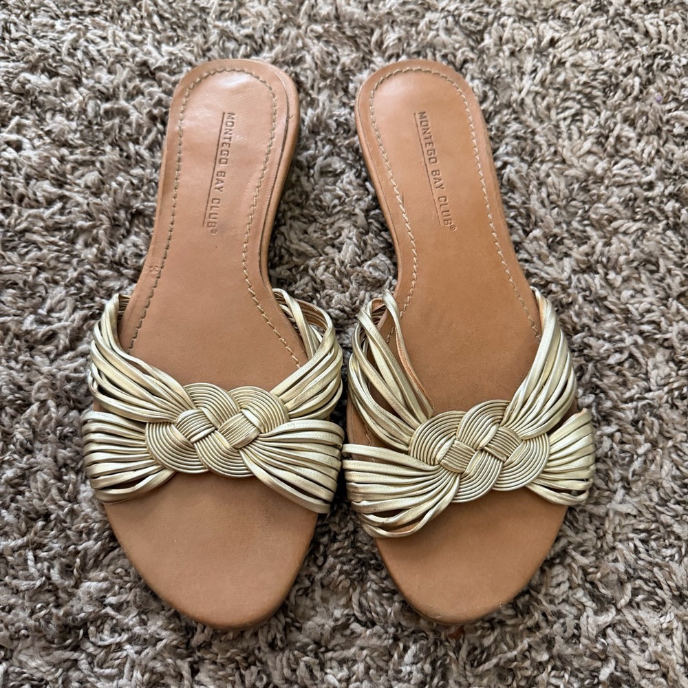 Montego Bay Club Metallic Gold Knotted Slide Sandals